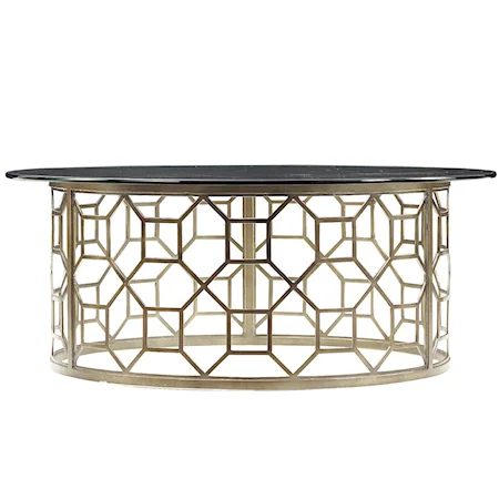 Roxy Round Glass Cocktail Table with Metal Octagon Pedestal Base